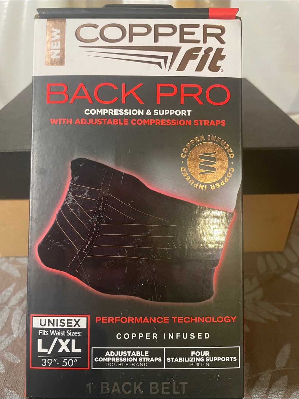 Copper Fit Back Pro Compression & Support Belt - Black (L/XL)